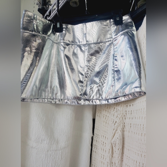 New LF Furst Kind silver Metallic leather Mini Skirt biker Pencil skirt S M - Picture 9 of 9